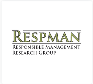 Tamperės universiteto RESPMAN mokslo grupės logotipas su žaliu stilizuotu užrašu „RESPMAN“ viršuje ir juodu tekstu „Responsible Management Research Group“ apačioje.
